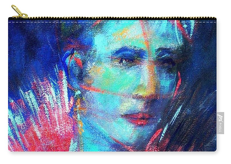 Blue Zip Pouch featuring the painting That Moment by Jodie Marie Anne Richardson Traugott     aka jm-ART