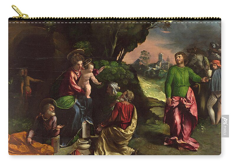 Dosso Dossi Zip Pouch featuring the painting The Adoration of the Kings by Dosso Dossi
