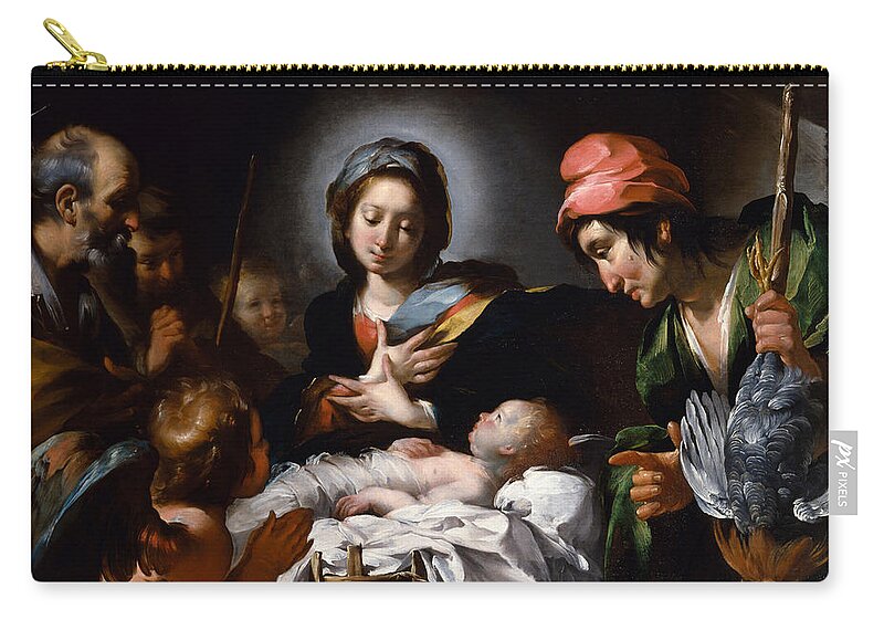 Bernardo Strozzi Zip Pouch featuring the painting The Adoration of the Shepherds by Bernardo Strozzi