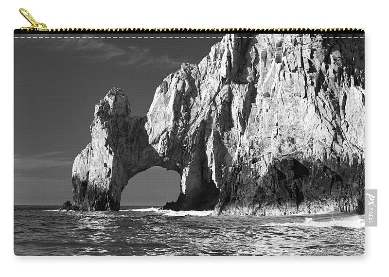 Los Cabos Carry-all Pouch featuring the photograph The Arch Cabo San Lucas in Black and White by Sebastian Musial