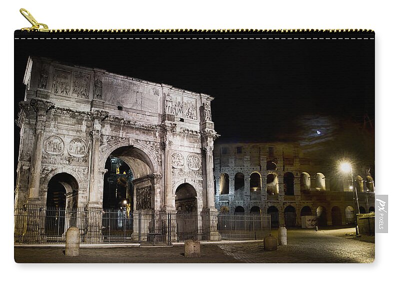 Rome Carry-all Pouch featuring the photograph The Arch of Constantine and the Colosseum at night by Weston Westmoreland
