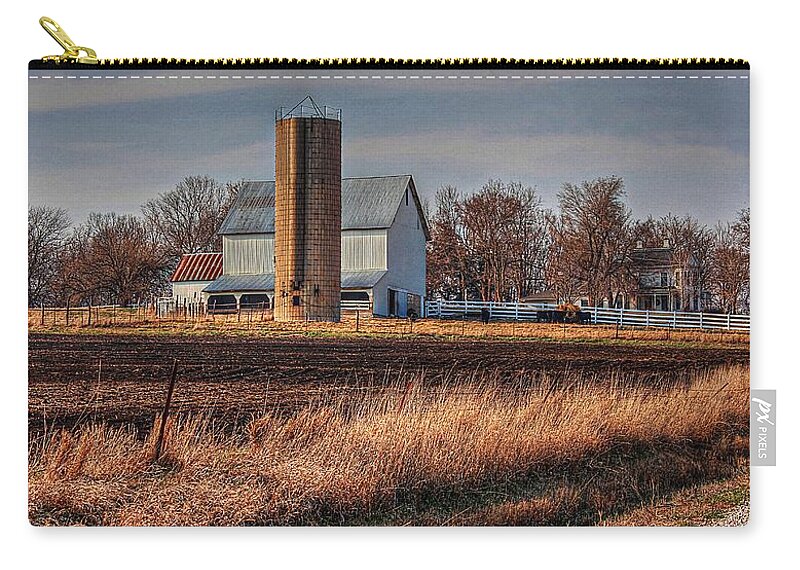White Barn Zip Pouch featuring the photograph The Barn on the Hill by Karen McKenzie McAdoo