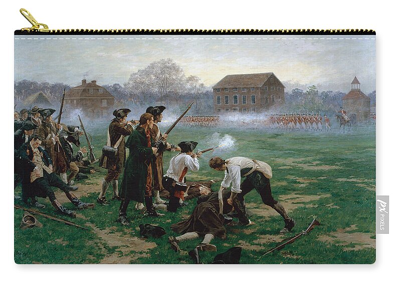 Massachusetts Zip Pouch featuring the painting The Battle Of Lexington, 19th April 1775 by William Barnes Wollen