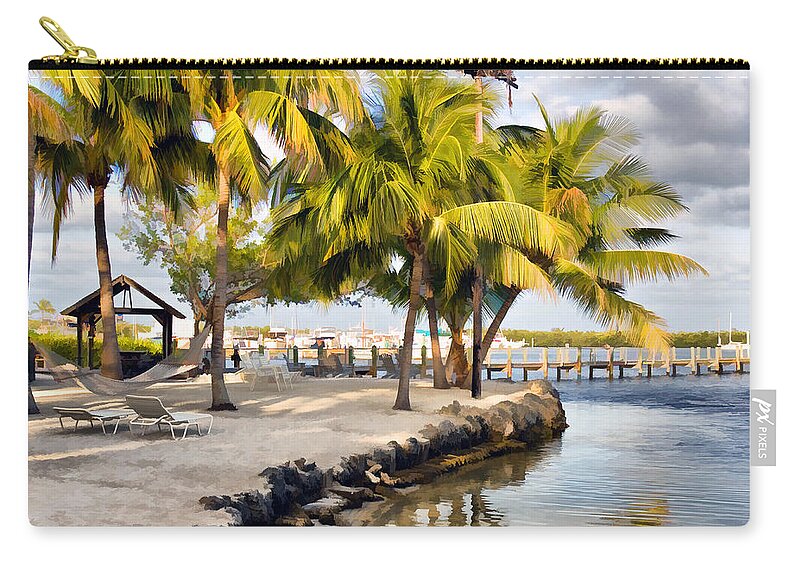 Tropical Island With Palm Trees Carry-all Pouch featuring the photograph The Beach at Coconut Palm Inn by Ginger Wakem