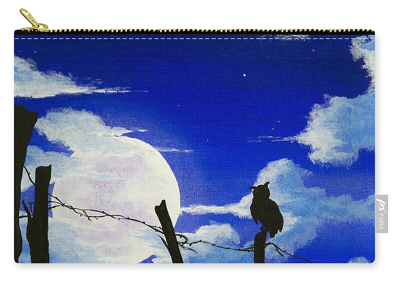 Barbwire Fence Zip Pouch featuring the painting The Birds - Night Watch by Jack Malloch