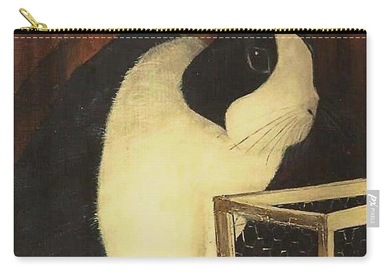 Images Carry-all Pouch featuring the painting The Black and White Dutch Rabbit 2 by Diane Strain