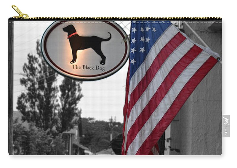 Black Zip Pouch featuring the photograph The Black Dog Store by Angela DeFrias