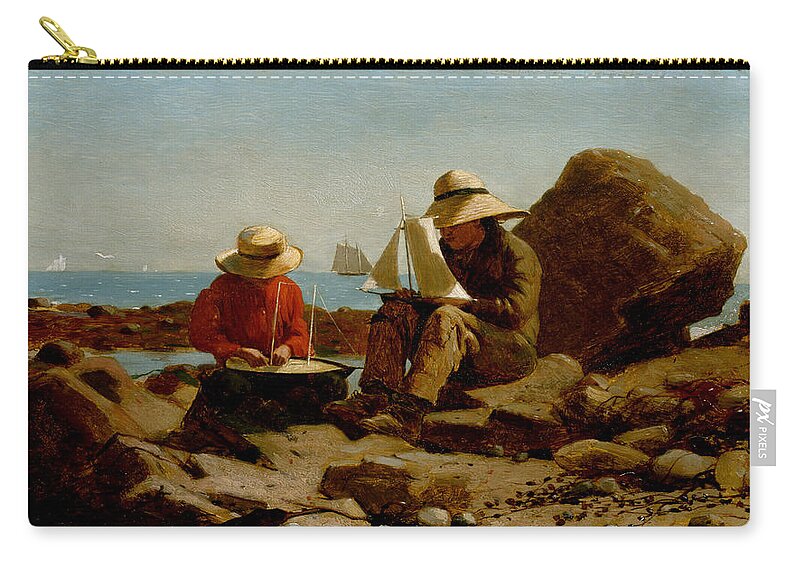 The Boat Builders Zip Pouch featuring the painting The Boat Builders by Winslow Homer