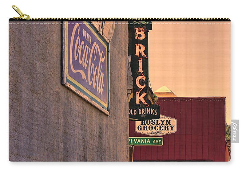 Pub Sign Zip Pouch featuring the photograph The Brick at Sunset by Cathy Anderson