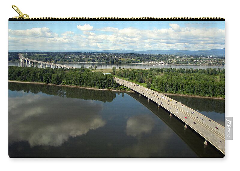 Landscape Zip Pouch featuring the photograph Oregon Bridge from Above by Bob Slitzan