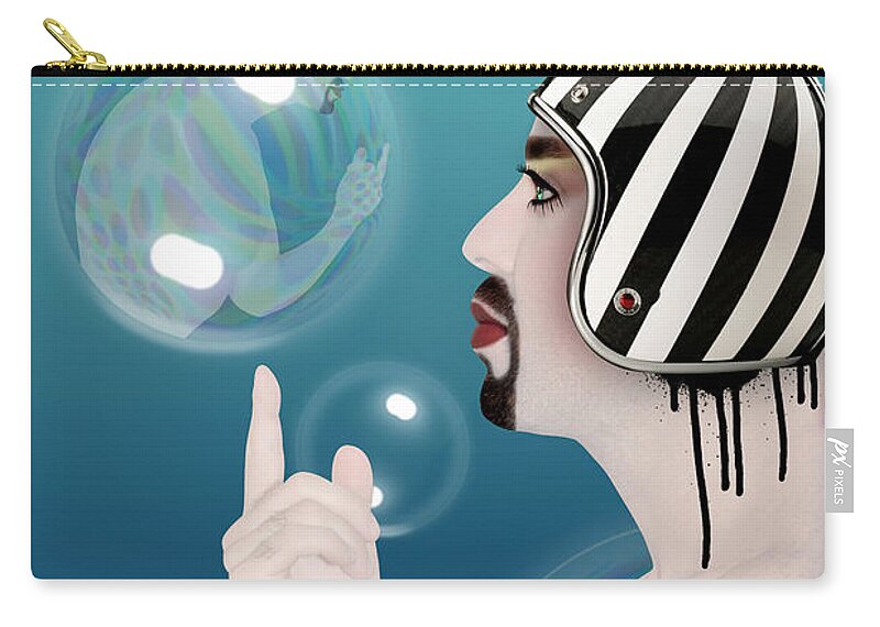 Funny Zip Pouch featuring the digital art the Bubble man by Mark Ashkenazi