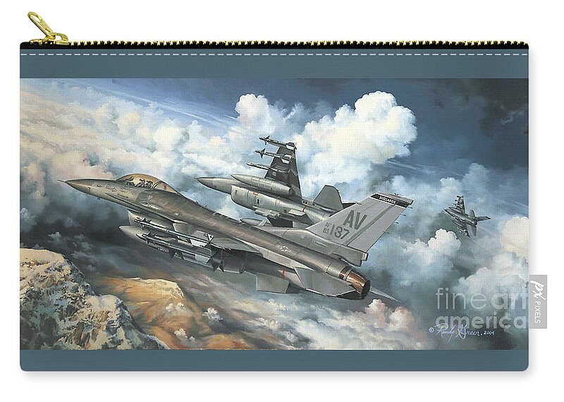 Aviation Art Zip Pouch featuring the painting The Buzzard Boys From Aviano by Randy Green