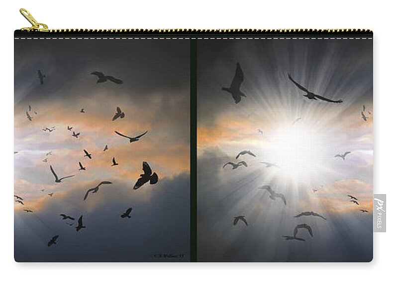 3d Zip Pouch featuring the photograph The Call - The Caw - Gently cross your eyes and focus on the middle image by Brian Wallace