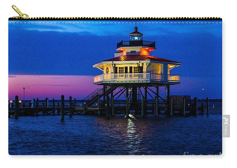 Choptank Zip Pouch featuring the photograph The Choptank River Lighthouse at Night by Nick Zelinsky Jr