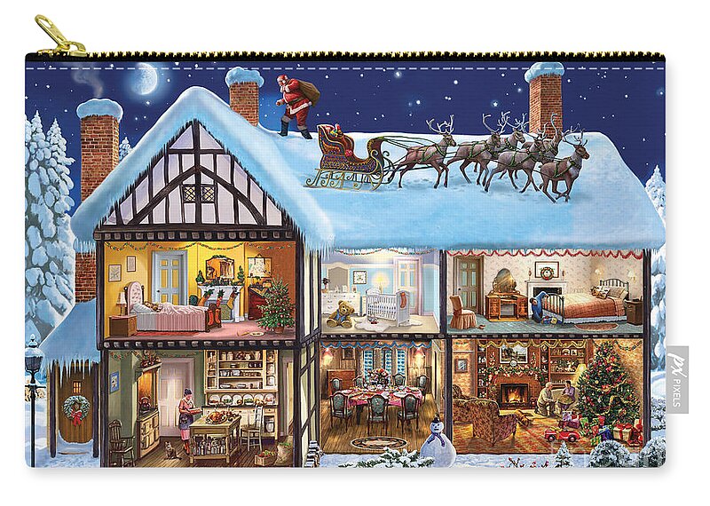 Christmas Zip Pouch featuring the digital art Christmas House by MGL Meiklejohn Graphics Licensing