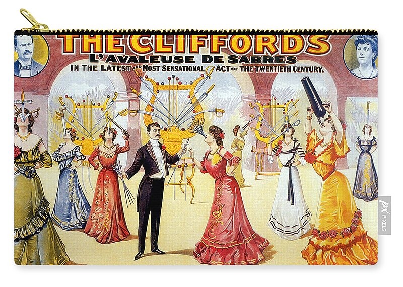 Entertainment Zip Pouch featuring the photograph The Cliffords, Sword Swallowing Act by Science Source