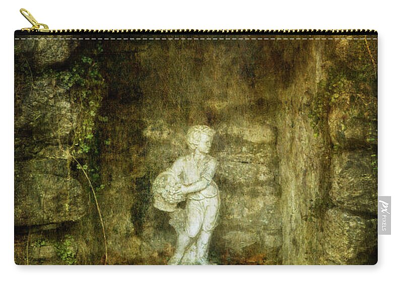 Statue Zip Pouch featuring the photograph The Cold Flower Boy by Debra Fedchin