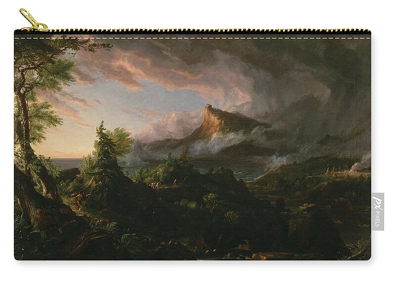 Hudson River School Zip Pouch featuring the painting The Course of Empire The Savage State by Thomas Cole