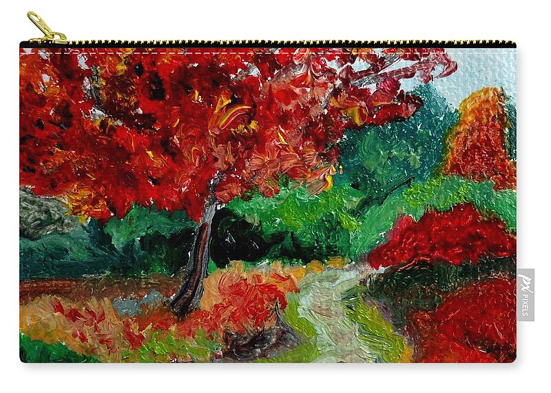 Fall Zip Pouch featuring the painting The Crimson Path - Fall Landscape by Julie Brugh Riffey