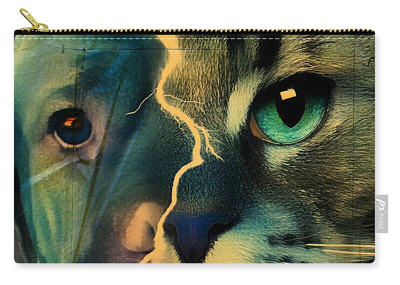 The Dog Connection Zip Pouch featuring the digital art The Dog Connection -Green by Kathy Tarochione