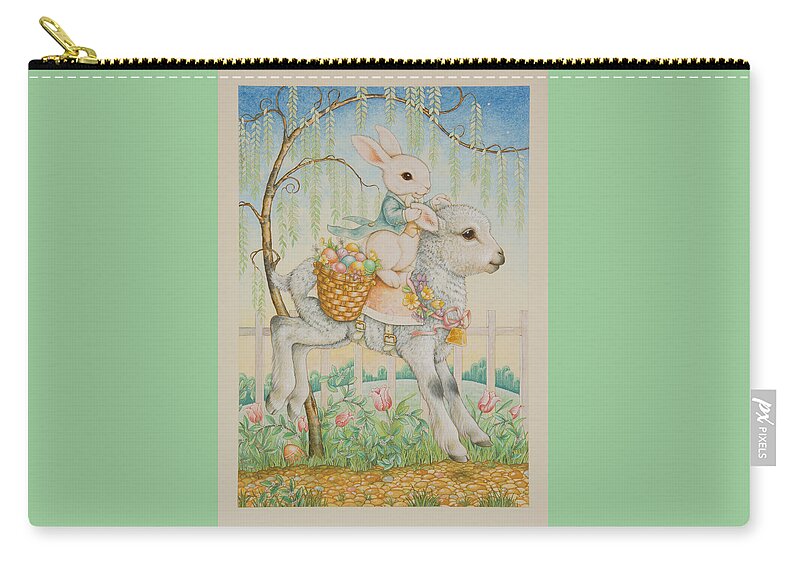 Easter Card Zip Pouch featuring the painting The Easter Bunny is Coming to Town by Lynn Bywaters