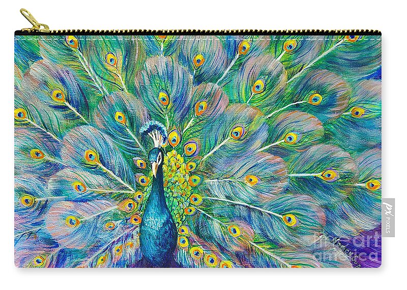Peacock Zip Pouch featuring the painting The Eyes Have It by Nancy Cupp