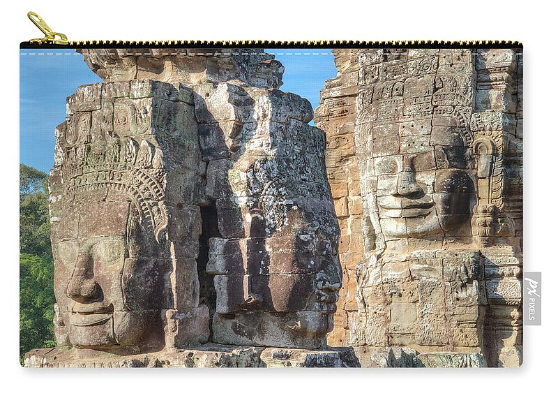Statue Zip Pouch featuring the photograph The Faces Of Ancient Khmer by Thant Zaw Wai
