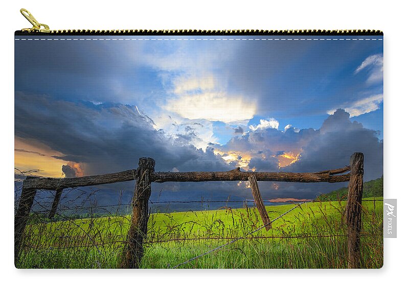 Appalachia Zip Pouch featuring the photograph The Fence at Cades Cove by Debra and Dave Vanderlaan