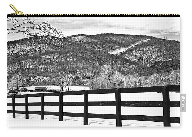The Fenceline B W Zip Pouch featuring the photograph The Fenceline B W by Jemmy Archer
