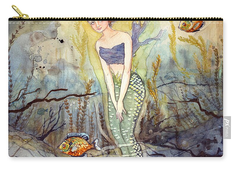 Bluegill Zip Pouch featuring the painting The Fish Are Biting by Katherine Miller