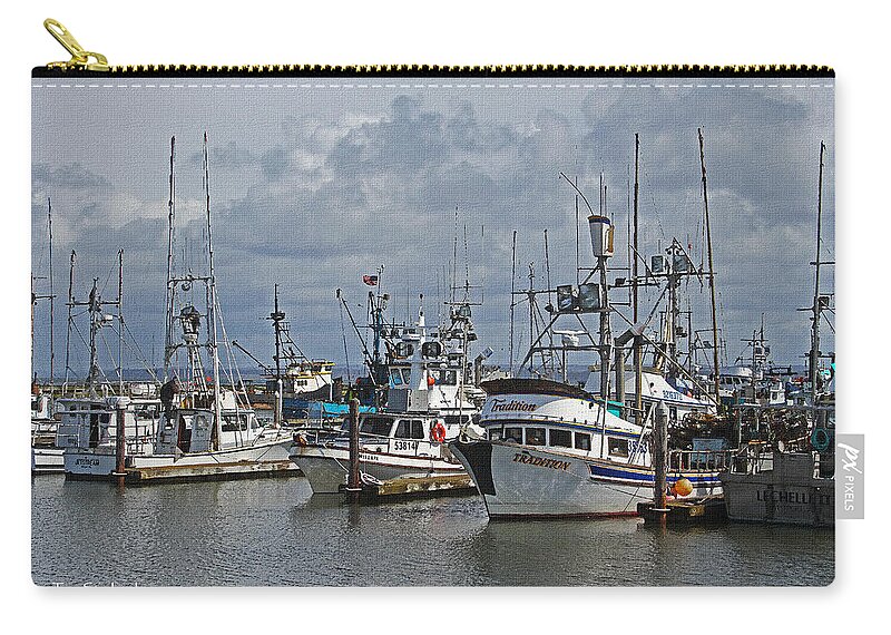 The Fishing Boats At Westport Zip Pouch featuring the photograph The Fishing Boats At Westport by Tom Janca