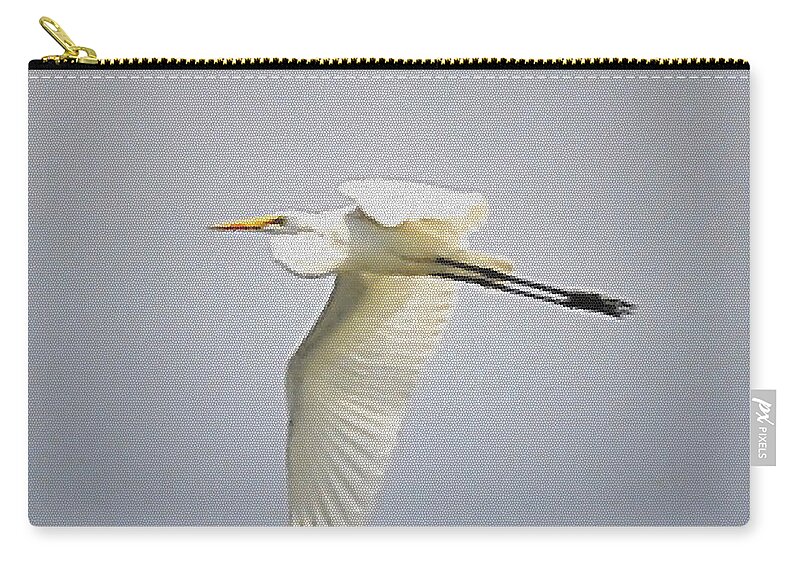 Great Egret Zip Pouch featuring the photograph The Flight of the Great Egret with the Stained Glass Look by Verana Stark
