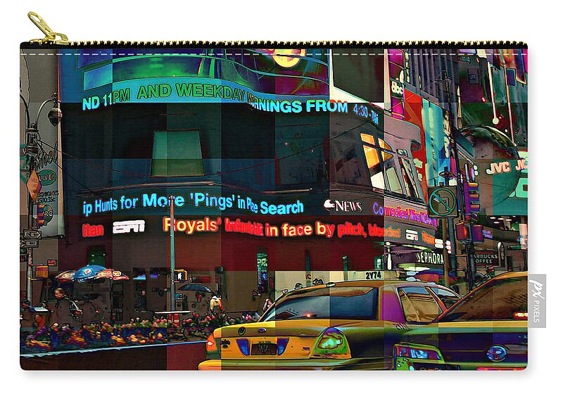 Night Zip Pouch featuring the photograph The Fluidity of Light - Times Square by Miriam Danar