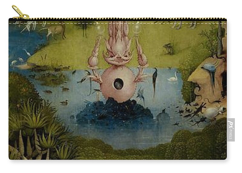 Hieronymus Bosch Zip Pouch featuring the painting The Garden Of Earthly Delights Left Panel by Hieronymus Bosch