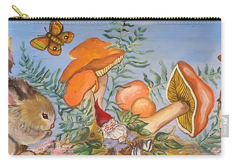 Gnome Zip Pouch featuring the painting The Gnome Garden by Leslie Manley