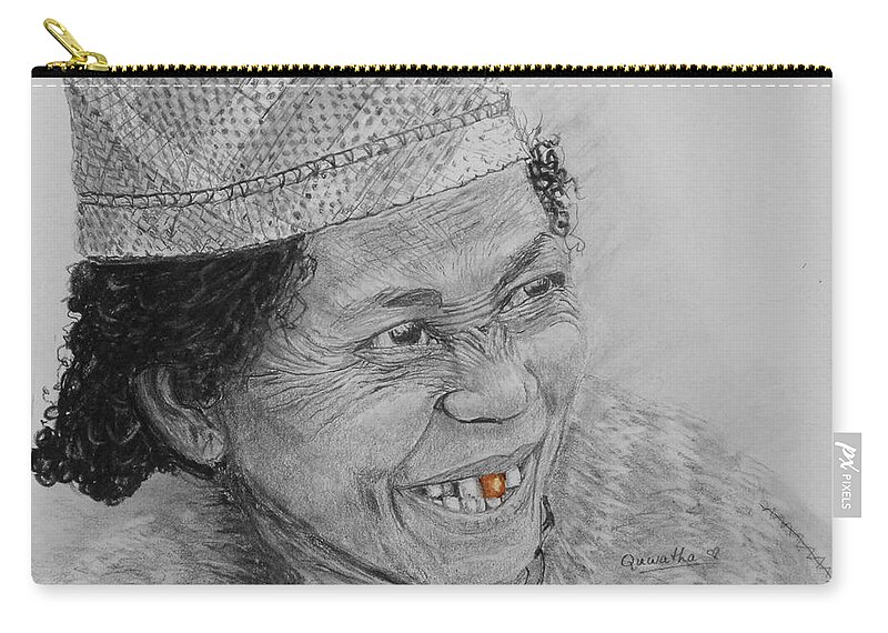 African Zip Pouch featuring the drawing The Gold Tooth by Quwatha Valentine