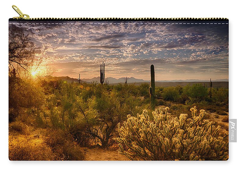Sunset Zip Pouch featuring the photograph The Golden Southwest by Saija Lehtonen