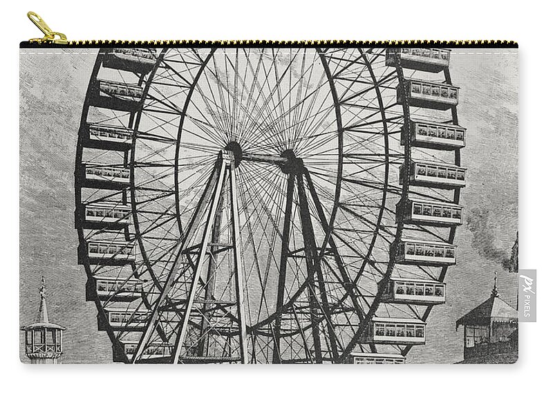 Ferris Zip Pouch featuring the drawing The Great Ferris Wheel In The World Columbian Exposition, 1st July 1893 by American School