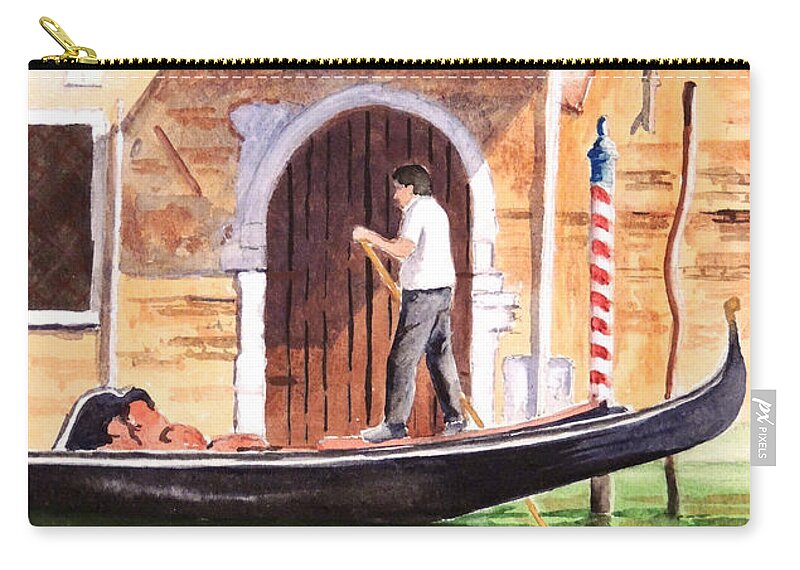 Venice Zip Pouch featuring the painting The Green Shutters - Venice by Bill Holkham