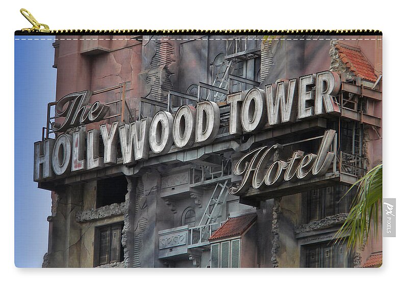 Magic Kingdom Zip Pouch featuring the photograph The Hollywood Hotel Signage by Thomas Woolworth
