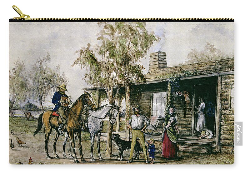 The Homesick Pioneer Woman Zip Pouch featuring the painting The Homesick Pioneer Woman by J Comins