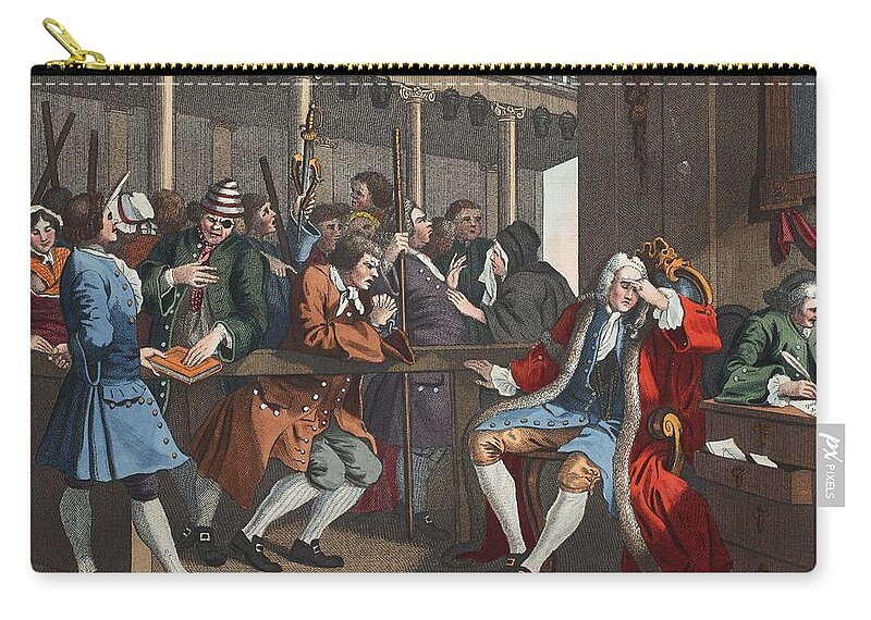 Courtroom Zip Pouch featuring the drawing The Industrious Prentice Alderman by William Hogarth