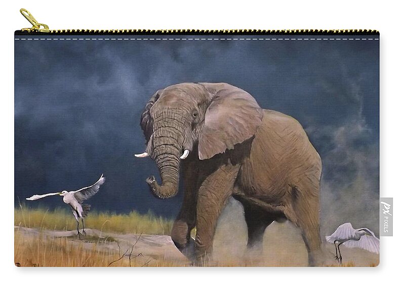 Elephant Zip Pouch featuring the painting The Journey by Barry BLAKE