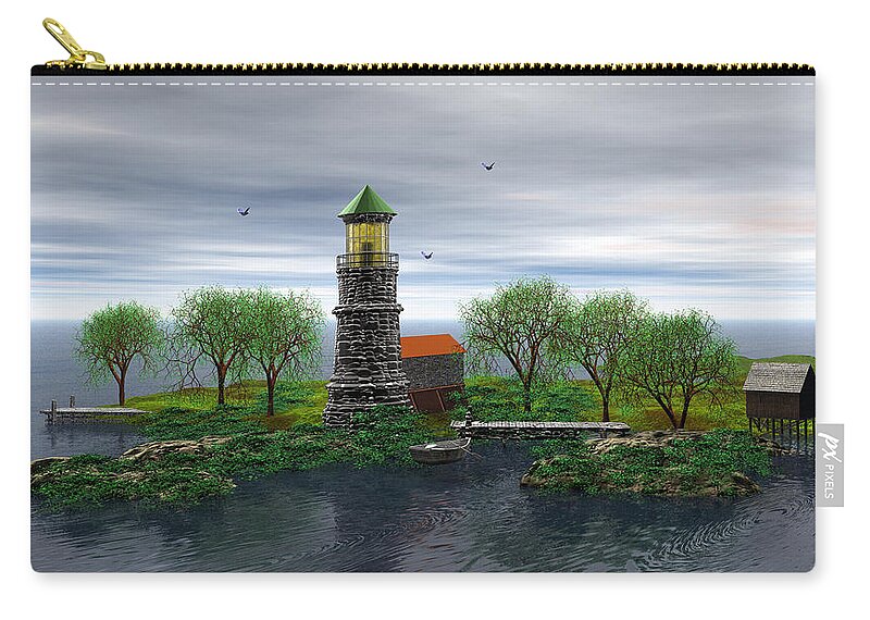 Lighthouse Zip Pouch featuring the digital art The Lighthouse by John Junek