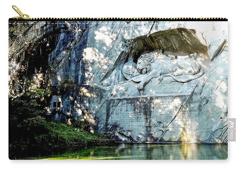 Europe Zip Pouch featuring the photograph The Lion Monument in Lucerne Switzerland by Marilyn Burton