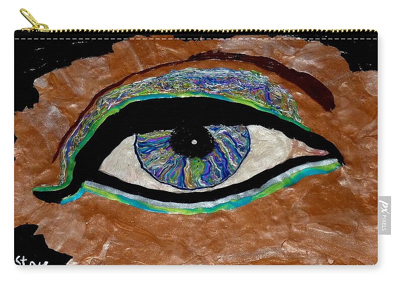 Eye Zip Pouch featuring the mixed media The Looker by Deborah Stanley