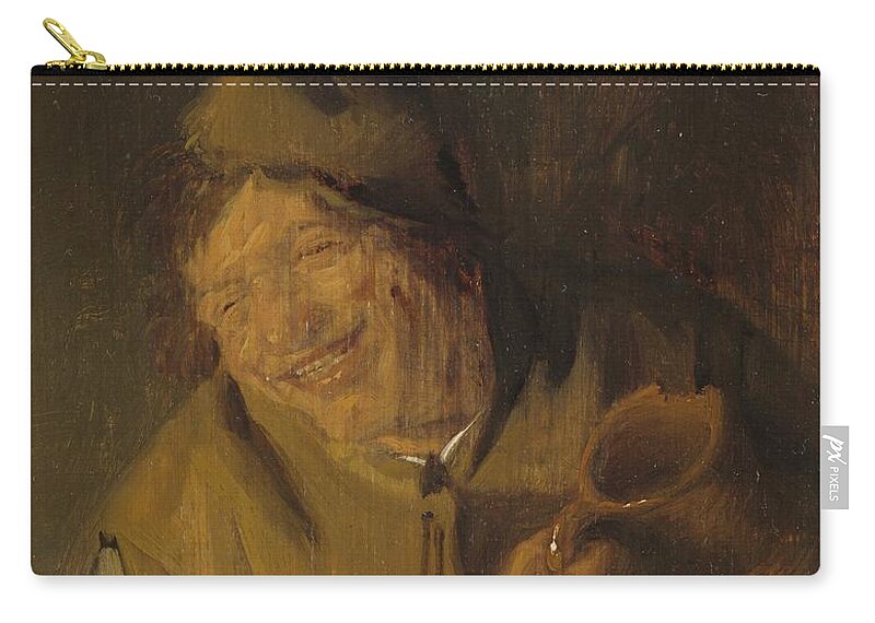 1630-1650 Zip Pouch featuring the painting The Merry Peasant by Adriaen van Ostade