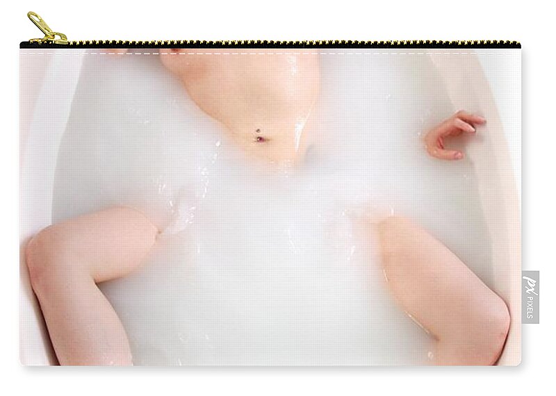 Nude Zip Pouch featuring the photograph The Milk Bath by Joe Kozlowski