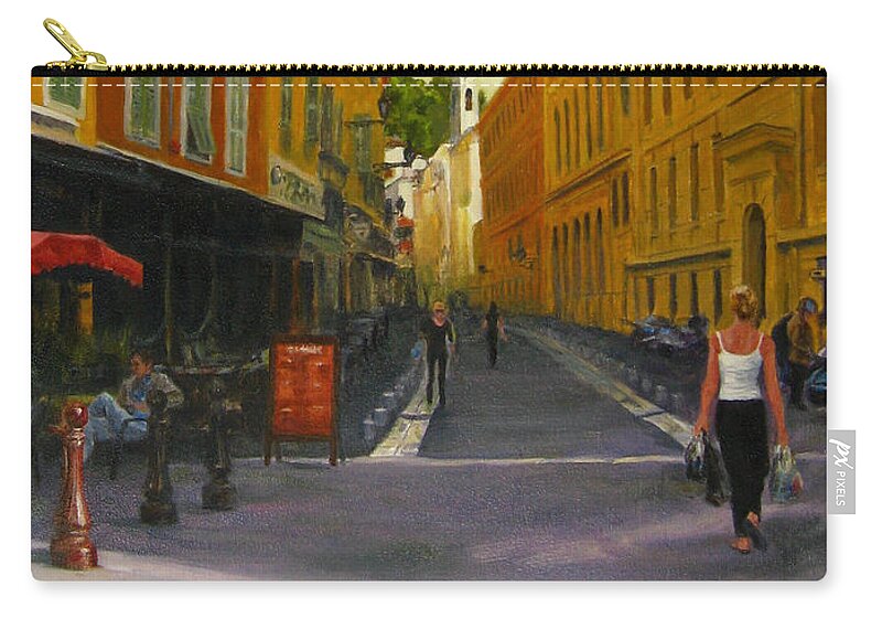 Nice Zip Pouch featuring the painting The Morning's Shopping in Vieux Nice by Connie Schaertl