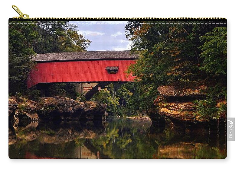 Covered Bridge Zip Pouch featuring the photograph The Narrows Covered Bridge 5 by Marty Koch